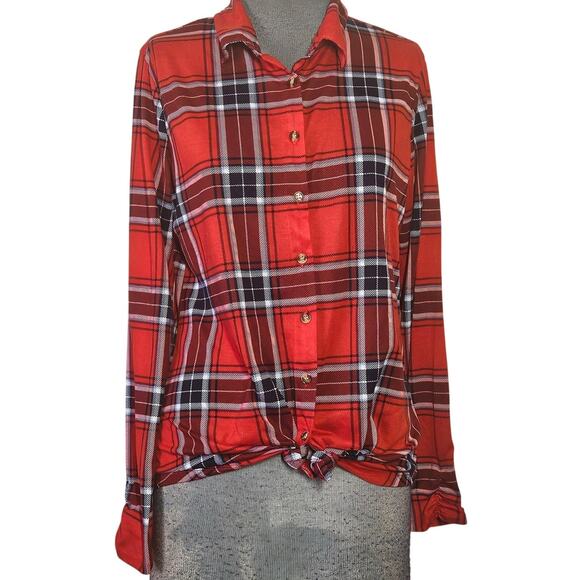 Red Plaid Button Down Top Size Medium - Picture 1 of 4